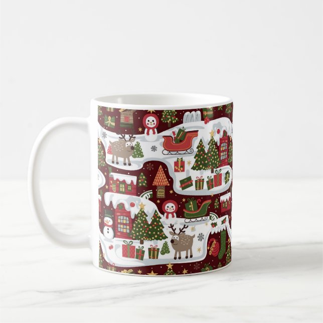 Whimsical Christmas Design Patterns Coffee Mug (Left)
