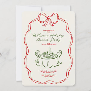 Whimsical Christmas Dinner Party Green and Red  Holiday Card