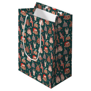 Whimsical Christmas Dog Pattern Green Medium Gift Bag