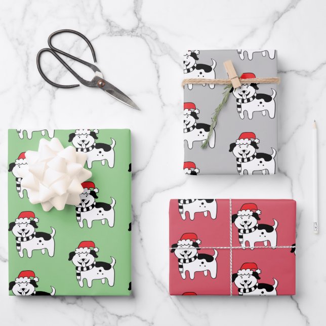 Whimsical Christmas Dogs Wrapping Paper Sheet (Front)