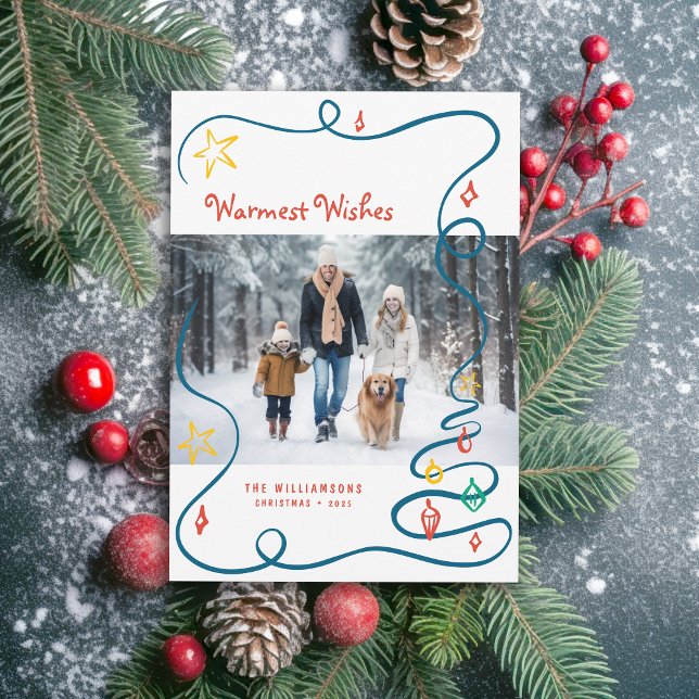 Whimsical Christmas Doodles Handdrawn with Photo Holiday Card (Available in both printed and instant download digital formats!)