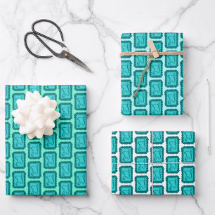 Whimsical Christmas Doves Grid Cute Bright Holiday Wrapping Paper Sheet