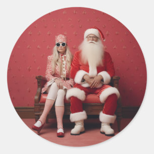 Whimsical Christmas Duo: Santa and Mrs. Claus Classic Round Sticker