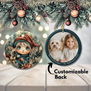 Whimsical Christmas Elf Customisable Ceramic Tree Decoration