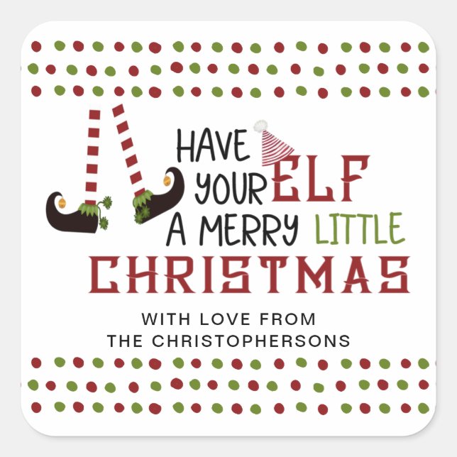 Whimsical Christmas Elf Legs Merry Christmas Square Sticker (Front)