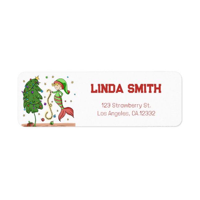 Whimsical Christmas Elf Mermaid Return Address (Front)