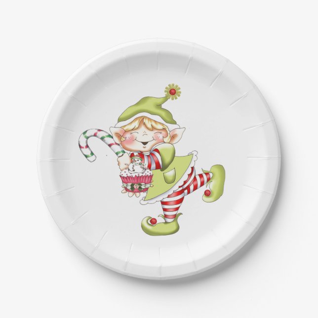 Whimsical Christmas Elf Paper Plate (Front)