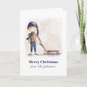 Whimsical Christmas Elf Watercolor Holiday Card