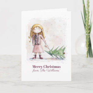 Whimsical Christmas Elf Watercolor Holiday Card
