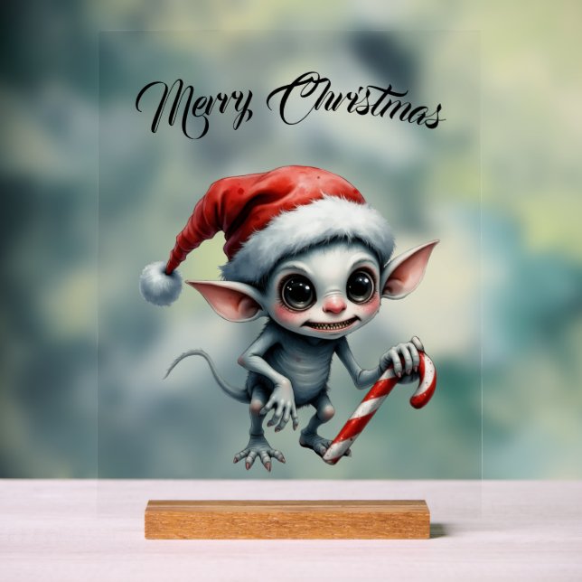 Whimsical Christmas Elf with Candy Cane Acrylic Sign (Neutral)