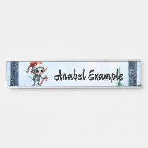 Whimsical Christmas Elf with Candy Cane. Door Sign