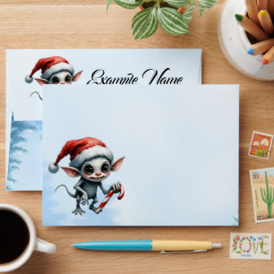 Whimsical Christmas Elf with Candy Cane.  Envelope