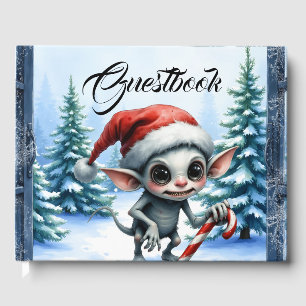 Whimsical Christmas Elf with Candy Cane. Guest Book