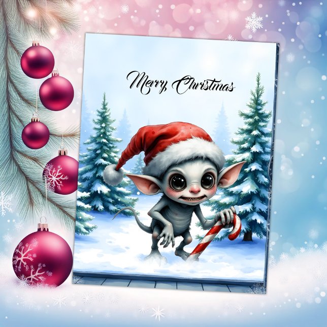 Whimsical Christmas Elf with Candy Cane.  Holiday Card (Creator Uploaded)