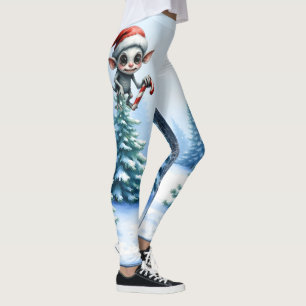 Whimsical Christmas Elf with Candy Cane. Leggings