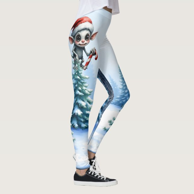 Whimsical Christmas Elf with Candy Cane.  Leggings (Right)