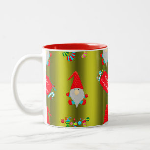 Whimsical Christmas Elves Cute Green Two-Tone Coffee Mug