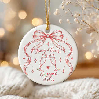 Whimsical Christmas Engagement Ceramic Ornament