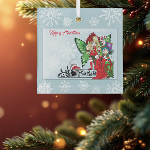 Whimsical Christmas Fairy Holiday Gifts Blue Glass Tree Decoration