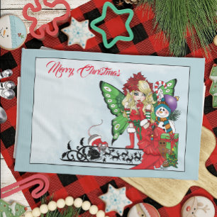 Whimsical Christmas Fairy Holiday Gifts Blue Tea Towel