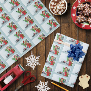 Whimsical Christmas Fairy Holiday Gifts Blue Wrapping Paper