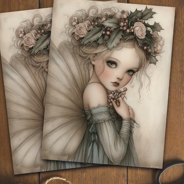 Whimsical Christmas Fairy Holly & Berry Decoupage  Tissue Paper (Creator Uploaded)