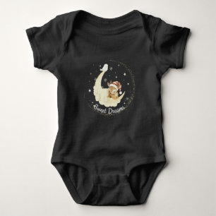 Whimsical Christmas Fawn Sleeping on Moon Sweet  Baby Bodysuit