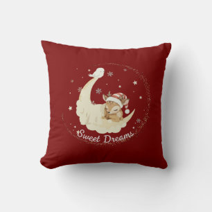 Whimsical Christmas Fawn Sleeping on Moon Sweet Cushion