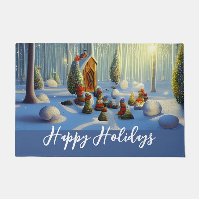Whimsical Christmas Forest Scene  Doormat (Front)