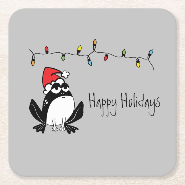Whimsical Christmas Frog Square Paper Coaster (Front)