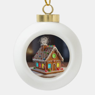 Whimsical Christmas Gingerbread House Festive Ho Ceramic Ball Christmas Ornament