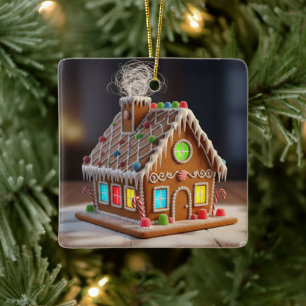 Whimsical Christmas Gingerbread House Festive Ho Ceramic Ornament