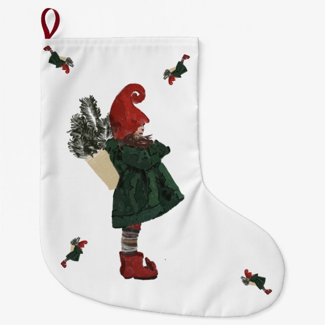 Whimsical Christmas Gnome Stocking  (Front)