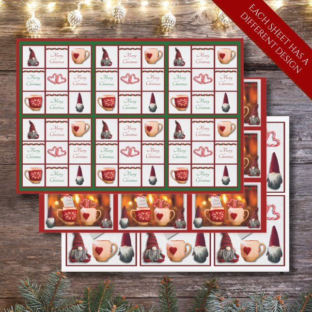 Whimsical Christmas Gnome Wrapping Paper Set of 3 (Whimsical Red Christmas Gnome Wrapping Paper Set of 3)