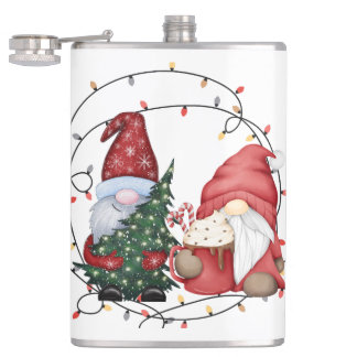 Whimsical Christmas Gnomes Hip Flask
