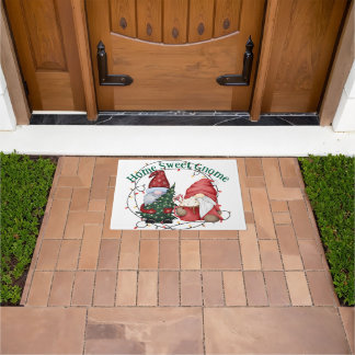 Whimsical Christmas Gnomes Scandinavian Holiday  Doormat