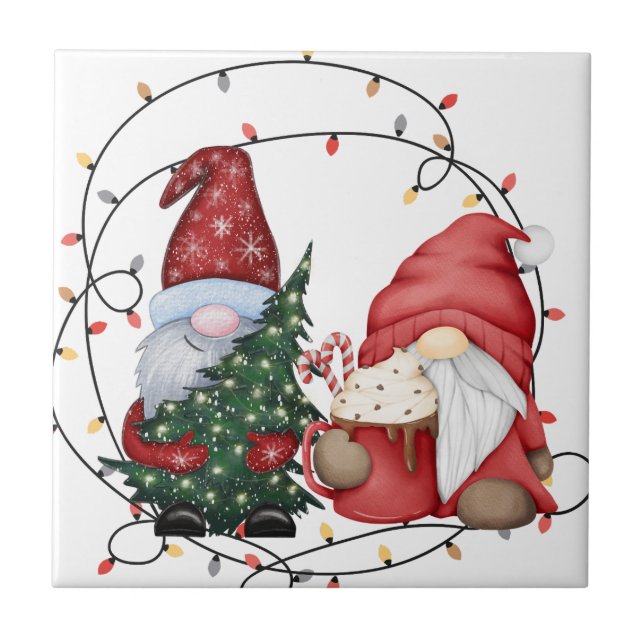 Whimsical Christmas Gnomes Tile (Front)