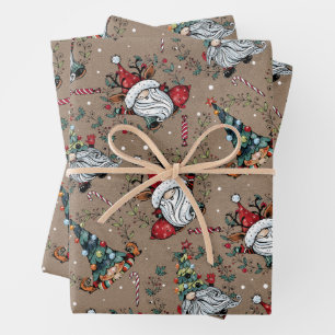 Whimsical Christmas Gnomes Wrapping Paper Sheet
