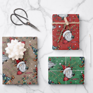 Whimsical Christmas Gnomes Wrapping Paper Sheet
