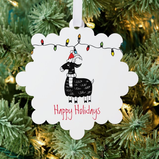 Whimsical Christmas Goat Customisable Tree Decoration Card (Insitu (Tree))