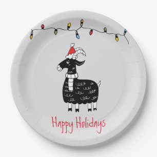 Whimsical Christmas Goat Paper Plate