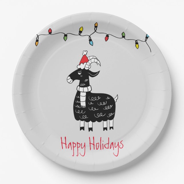 Whimsical Christmas Goat Paper Plate (Front)