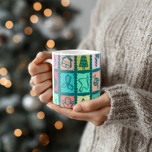 Whimsical Christmas Grid Cute Bright Holiday Coffee Mug