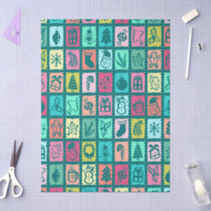 Whimsical Christmas Grid Cute Bright Holiday Tissue Paper