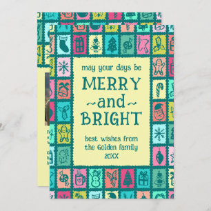 Whimsical Christmas Grid Cute Custom 2 PHOTO Holiday Card