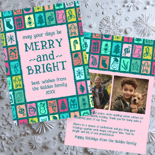 Whimsical Christmas Grid Cute Custom 2 PHOTO Holiday Card