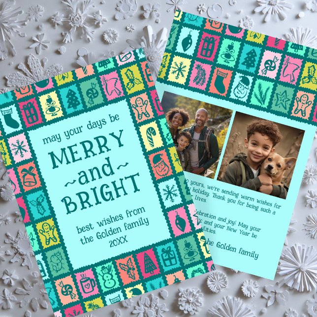 Whimsical Christmas Grid Cute Custom 2 PHOTO  Holiday Card (Whimsical Christmas Grid Cute Custom 2 PHOTO Holiday Card
)