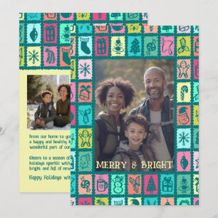 Whimsical Christmas Grid Cute Custom 3 PHOTO Holiday Card