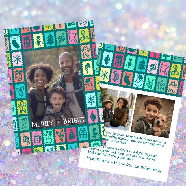 Whimsical Christmas Grid Cute Custom 3 PHOTO  Holiday Card (Whimsical Christmas Grid Cute Custom 3 PHOTO Holiday Card
)