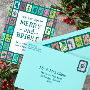 Whimsical Christmas Grid Cute Custom Colorful Envelope